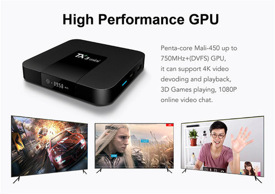 人造人間のスマートな アムロジック S905x3 人間の特徴をもつ TV ボックス小型 2G 16G 4K H.265 2.4G の吹流しの受信機