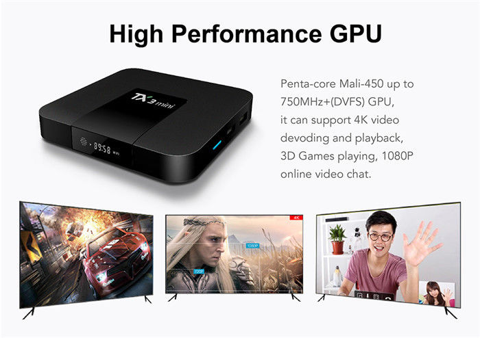 人造人間のスマートな アムロジック S905x3 人間の特徴をもつ TV ボックス小型 2G 16G 4K H.265 2.4G の吹流しの受信機